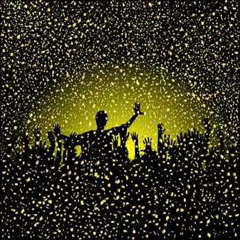 Confetti gliter background with silhouettes of party people