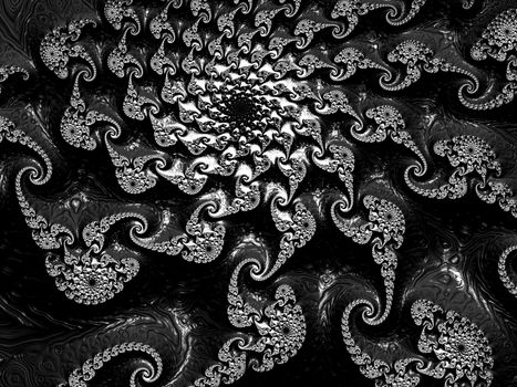 Spiral fractal background - abstract computer-generated image. Digital art: halftone curls and helix on a textured red surface. For prints, web design, covers.