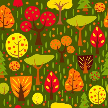 Vector autumn forest seamless pattern. Cartoon style