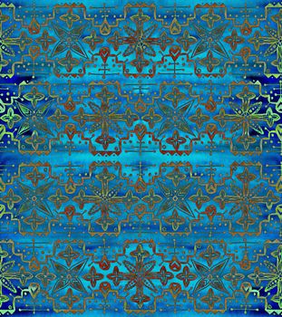 Ethnic seamless pattern. Boho blue ornament. Repeating background. Tribal, aboriginal art print. Fabric, cloth design, wallpaper, wrapping Watercolor and Hand painted