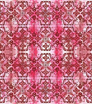 Ethnic seamless pattern. Boho pink ornament. Repeating background. Tribal, aboriginal art print. Fabric, cloth design, wallpaper, wrapping Watercolor and Hand painted