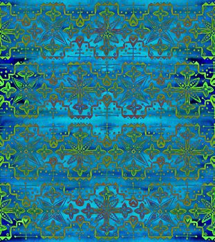 Ethnic seamless pattern. Boho blue ornament. Repeating background. Tribal, aboriginal art print. Fabric, cloth design, wallpaper, wrapping Watercolor and Hand painted