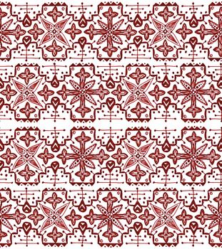 Ethnic seamless pattern. Boho sanguine ornament. Repeating background. Tribal, aboriginal art print. Fabric, cloth design, wallpaper, wrapping Watercolor and Hand painted