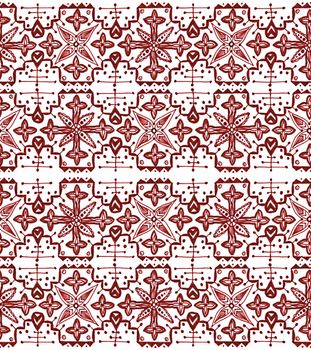 Ethnic seamless pattern. Boho sanguine ornament. Repeating background. Tribal, aboriginal art print. Fabric, cloth design, wallpaper, wrapping Watercolor and Hand painted