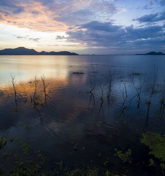 beautiful scenic of Bangpra reservoir dusky time in chonburi eastern thailand