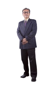 portrait of senior asian business man standing with smiling face isolate white background