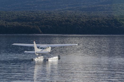 water plane floating over te anau lake fiordland national park new zealand