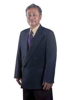 portrait of senior asian business man standing with smilding face isolate white background