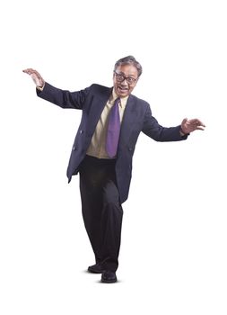 asian senior business man playing like a ghost funny emotion isolated white background