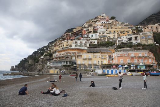 POSITANO ITALY - NOVEMBER 5 : positano beach at mediterranean sea  important traveling destination in south italy on november 5 , 2016 in italy