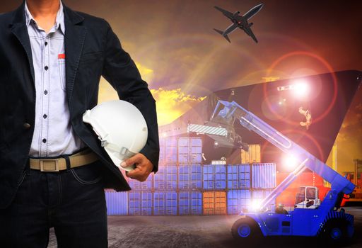 working man in shipping port,freight cargo ,logistic and import,export business