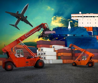 ship yard  logistic by land transport and air plane use for transportation industry business and port trading service industrial