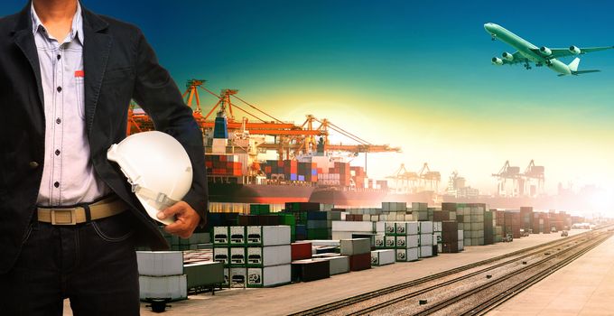 working man and ship,trains ,plane ,freight cargo logistic and import,export transportation