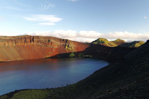 Lljotipollur or dreadful hole, crater lake in Landmannalaugar valley, Iceland