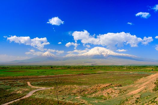 Panorama view to Ararat mountain from Armenia