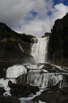 Ofaerufoss waterfall in Eldgja canyon, South Iceland