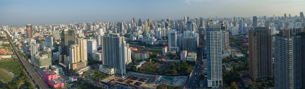 BANGKOK THAILAND - May 3: aerial view of  sky scraper and city development in heart of thailand capital on may 3,2016 in bangkok thailand