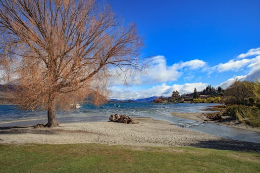 beautiful scenic of lake wanaka in south island new zealand important landmark and traveling destination