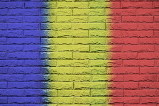 Romania brick wall background, National flag