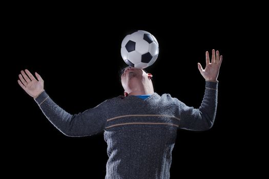 young man and soccer football use for people crazy in soccer sport and footbal mania ,fan club