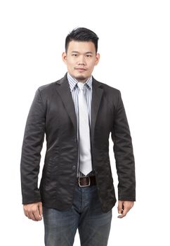portrait of asian business man standing isolated white background