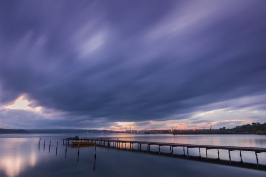 Calm and mood view at the cloudy day on the lake.