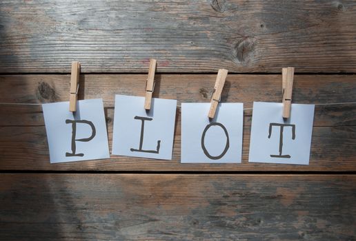 Plot hanging on washing line, a metaphor for constructing a story line 