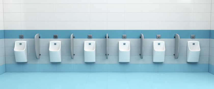 Row of urinals at public men's restroom 