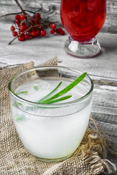 glass of medicinal drink sap from aloe leaf