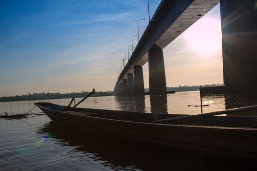 Wooden fishing boats on the Mekong River.