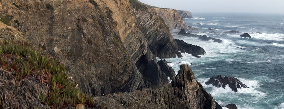 Landscape view of rocks formations on Alentejo coastline.