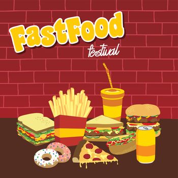 fastfood snacks theme set vector art illustration