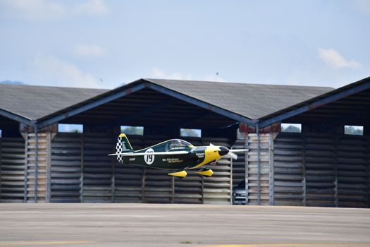 CHONBURI - NOVEMBER 20 : Justin Phillipson pilot of USA with Shoestring aircraft in Air Race 1 Thailand at U-Tapao International Airport on November 20, 2016 in Chonburi, Thailand.