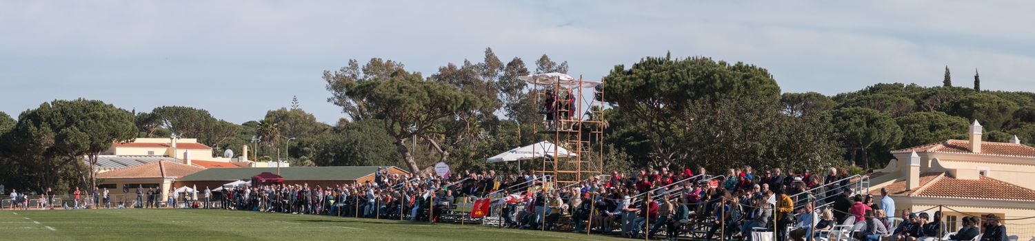 VILAMOURA, PORTUGAL-APRIL 2, 2015: Rugby players in action in the Algarve Rugby Festival. Gloucester XV Vs. British Army