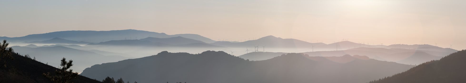 Misty hills in the morning near Lousa region, Portugal.