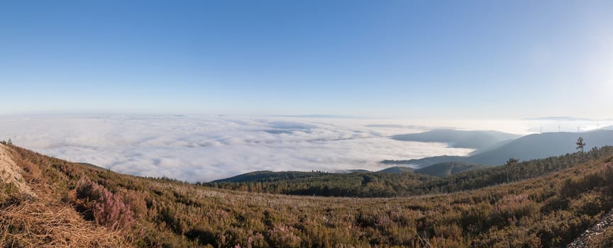 Beautiful overcast over the mountains of Lousa region, Portugal.