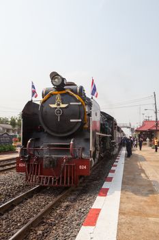 AYUTHAYA THAILAND -MARCH 28 : locomotive trains parking in bangpain railways station on special trip to Ayuthaya Province on april 28,2015 in ayuthaya thailand