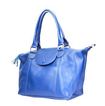 luxury blue leather holding female fashion hand bag isolated background 