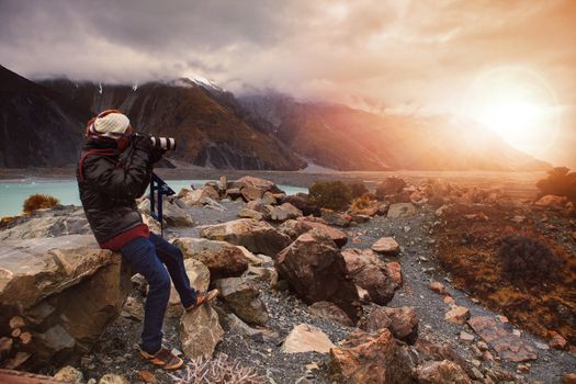 photographer tak a photograph in aoraki - mt.cook national park south island new zealand