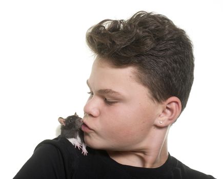 black and white rat and teen in front of white background