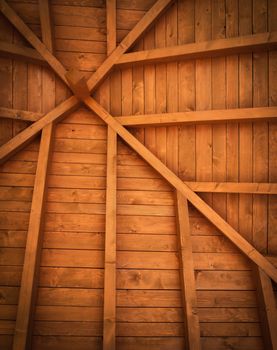 background or texture view of the wooden attic which from below