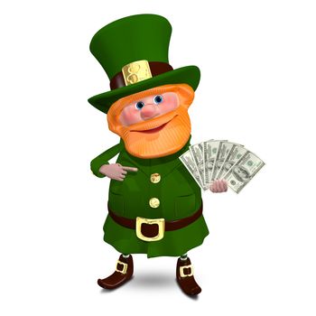 3D Illustration of Saint Patrick with a Fan Dollars