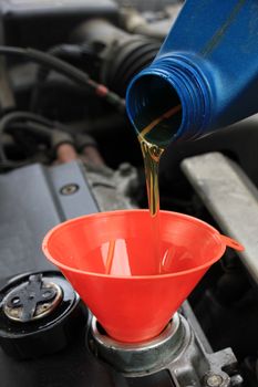 Refill of oil, engine of an older car