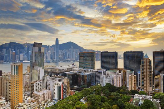 Hong Kong city sunset , Tsim Sha Tsui downtown