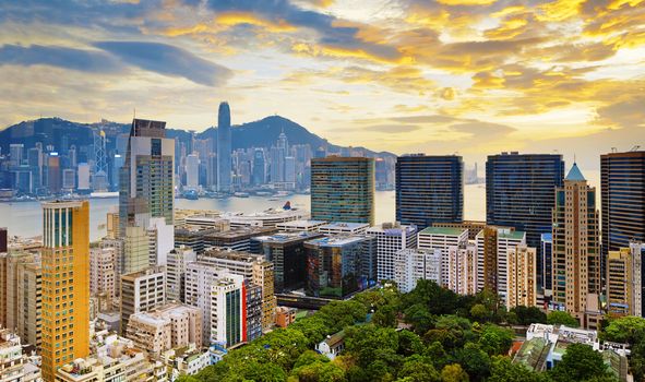 Hong Kong city sunset , Tsim Sha Tsui downtown