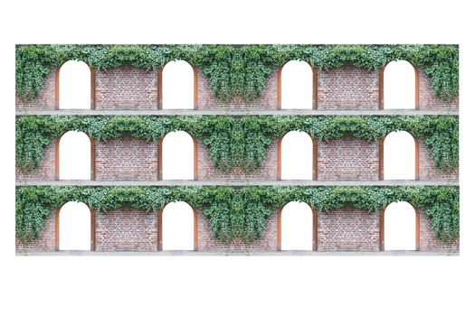 Old brick wall above the other with 12 arched doorway and ivy. Copy Space, suitable as a calendar basis.
