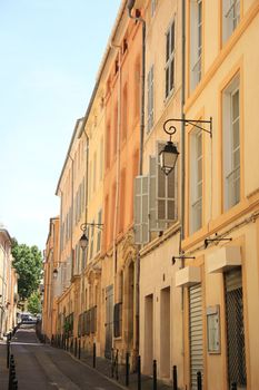 Street with traditional facades in Aix en Provence, France