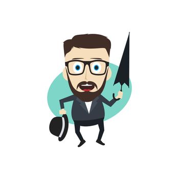 fun guy with umbrella and bowl hat vector art illustration