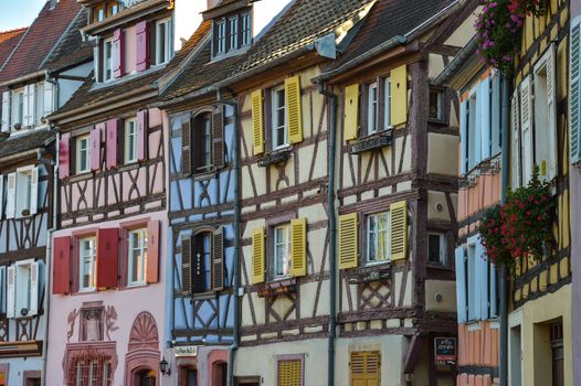 Colorful traditional french houses on the side of river Lauch in Petite Venise, Colmar, France