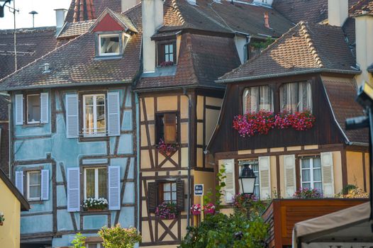 Colorful traditional french houses on the side of river Lauch in Petite Venise, Colmar, France